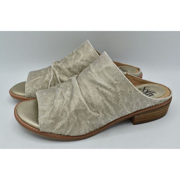 Sofft Womens Size 8.5 Netta Platino Metallic Leather Open Toe Slide Sandals - Picture 1 of 11